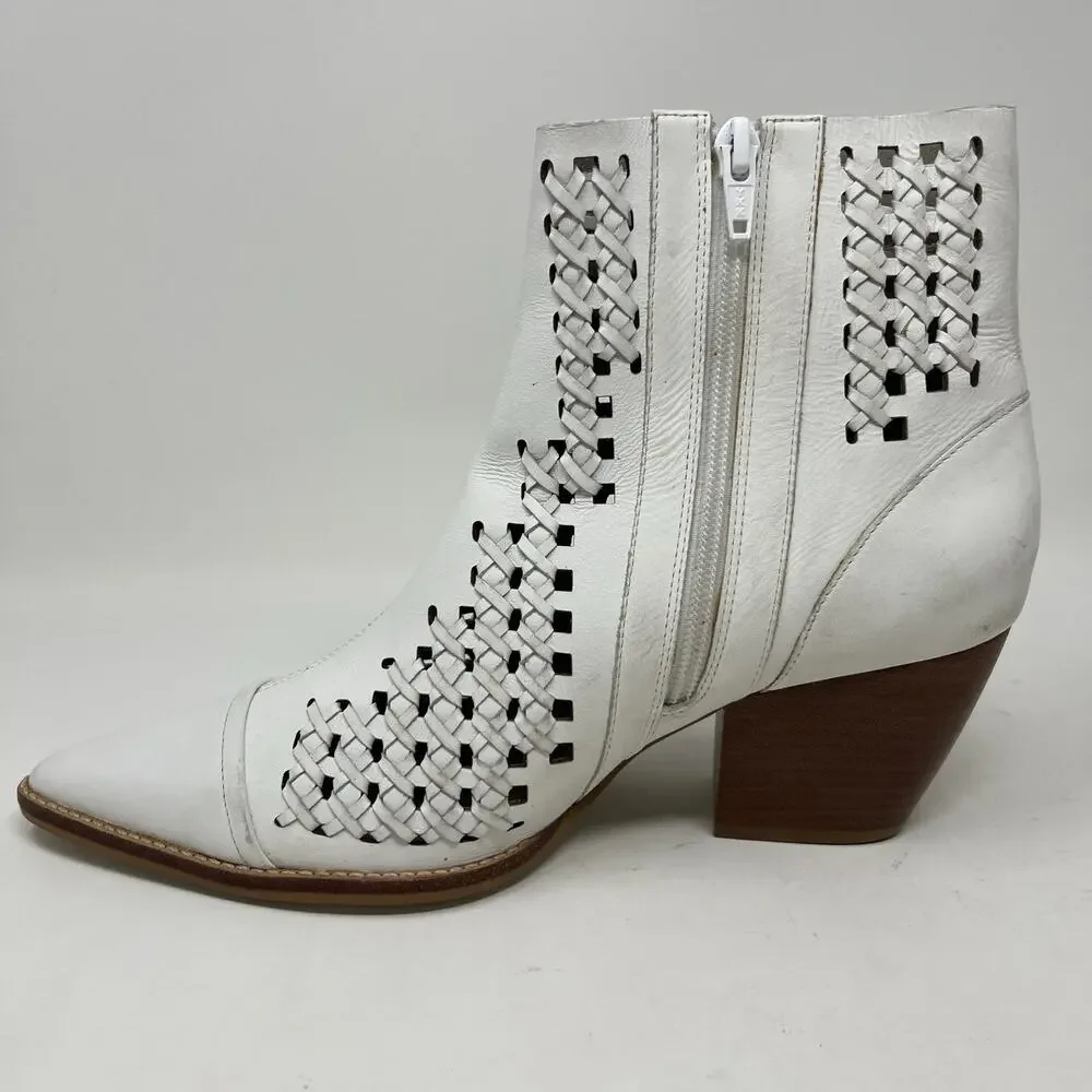 Matisse Bello‎ White Lattice Leather Lasercut Boots Size 8.5 Zip Ankle Booties
